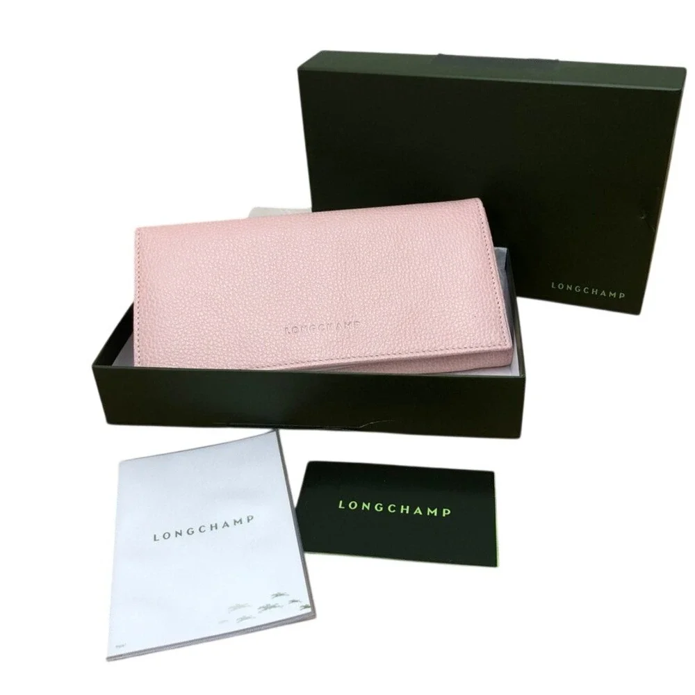 Longchamp Le Foulonné Continental Wallet Small Pink Grained Leather New